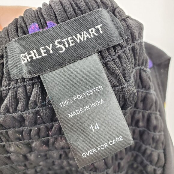 Ashley Stewart Black and Floral Print Surplice Neck Long Midi Smocked Dress 14 - Picture 3 of 7